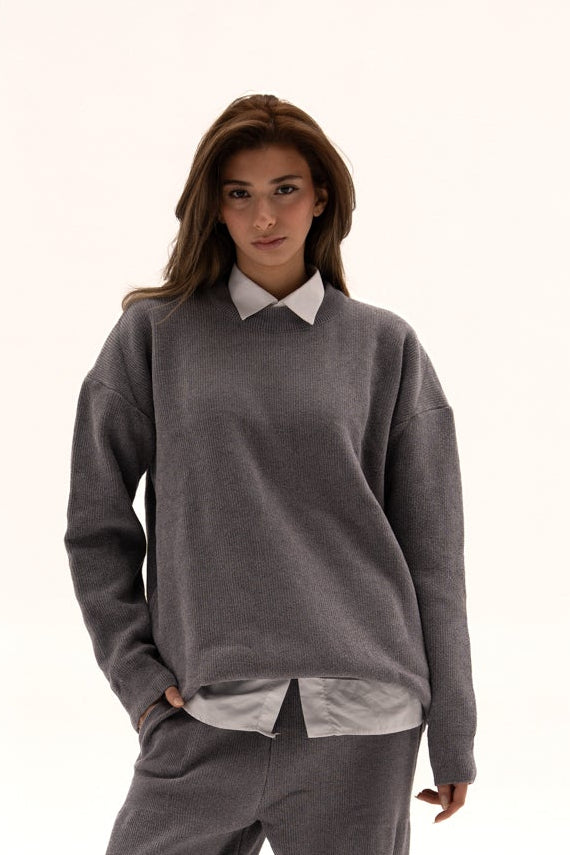 Grey Wool Knit Top