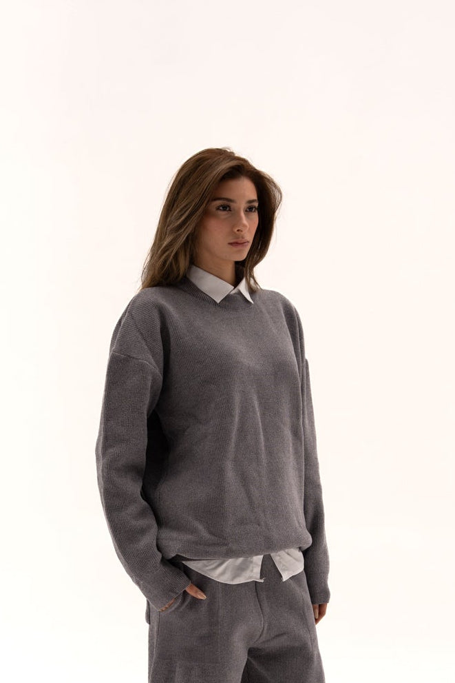 Grey Wool Knit Top