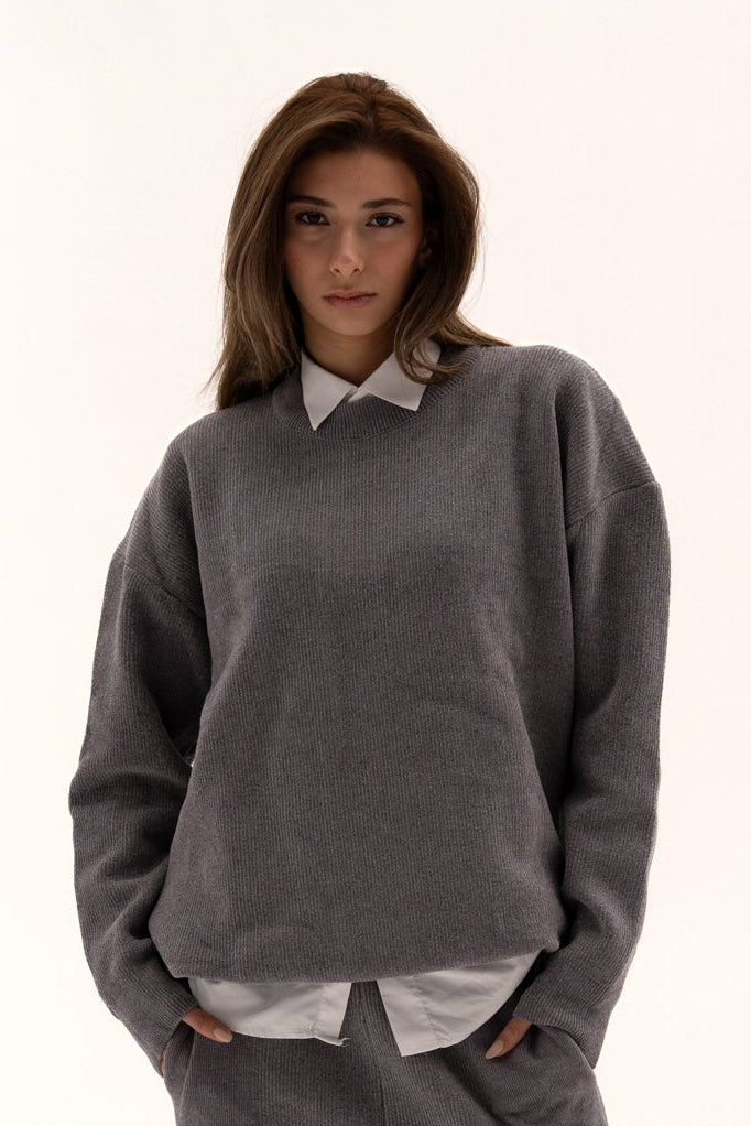 Grey Wool Knit Top