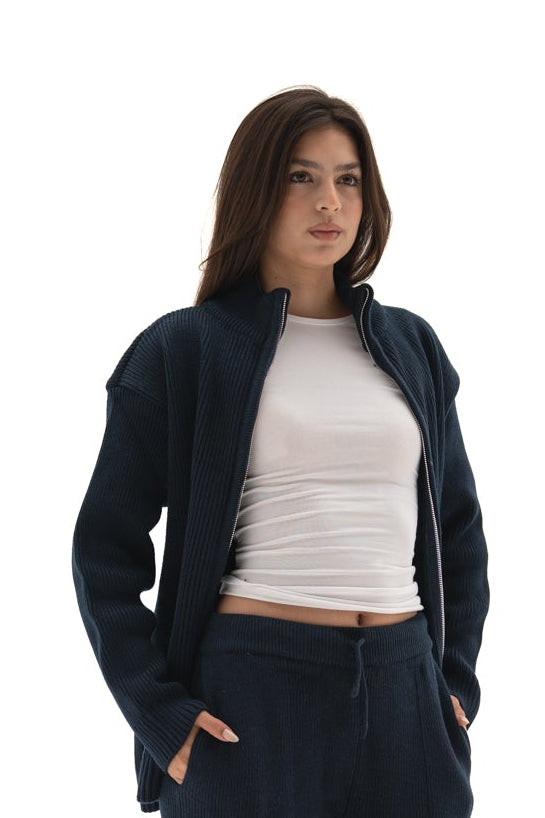 Navy Knit zip up