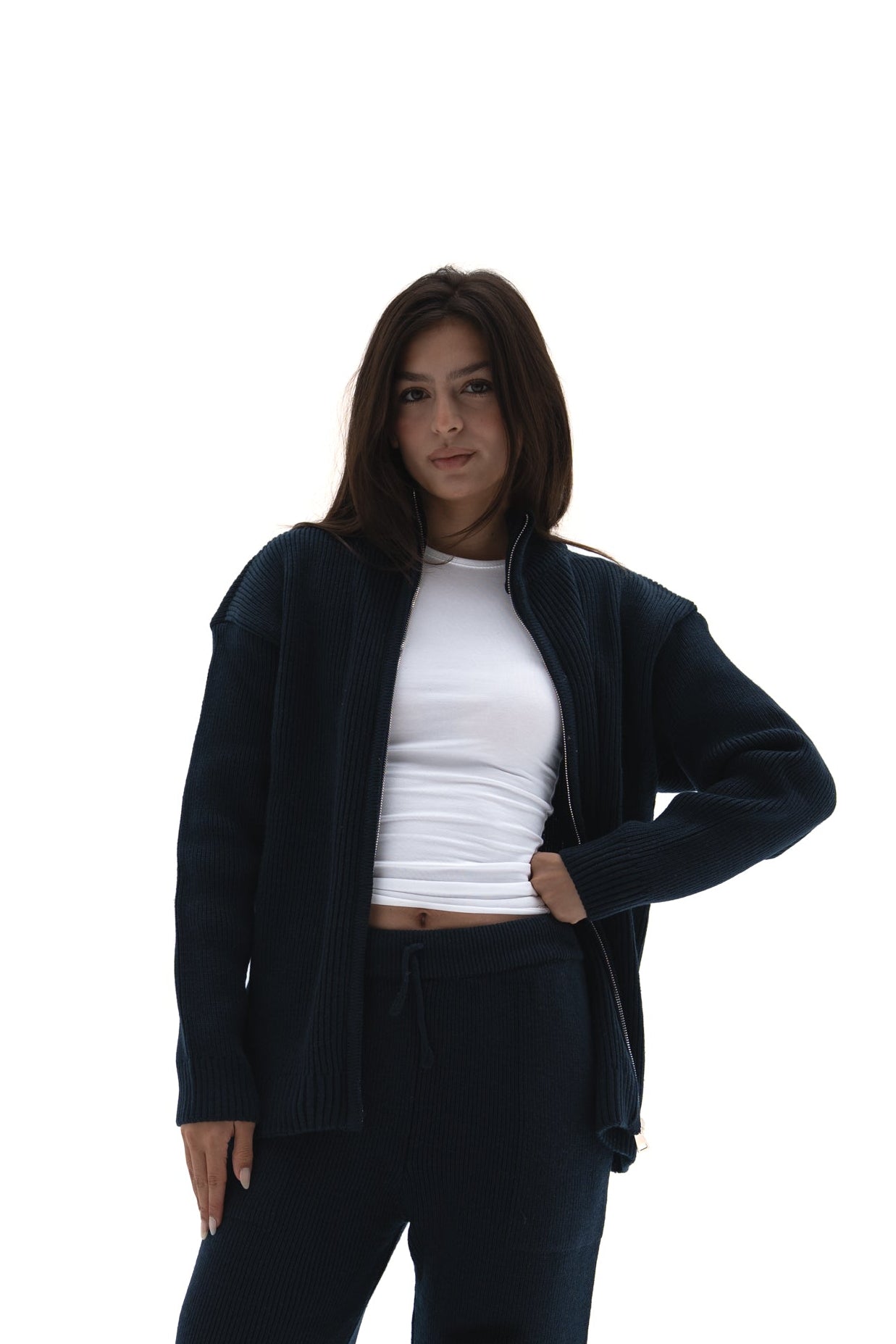 Navy Knit zip up