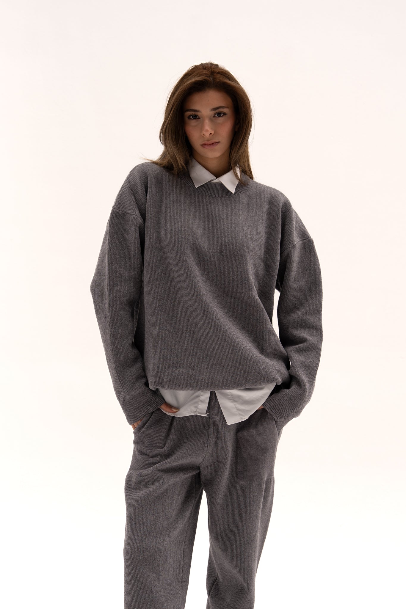 Grey Wool Knit Top